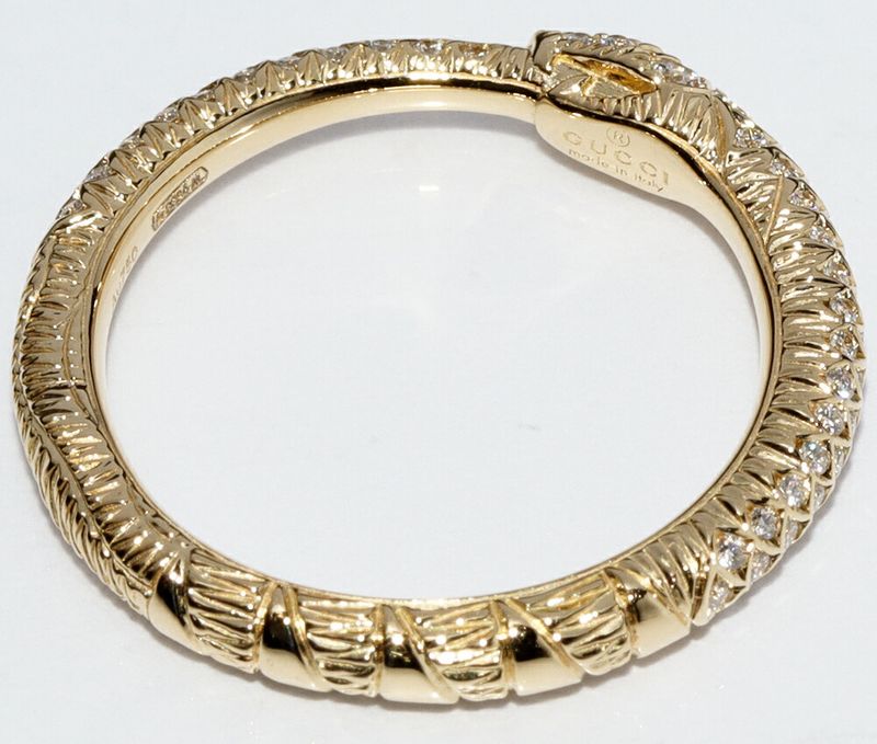 Gucci 18K Yellow Gold Pave Diamond Ouroboros Ring Width 25mm (010in) 372293