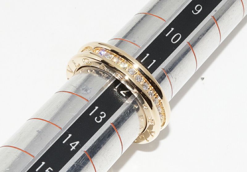 Bulgari Ring 18K Yellow Gold Diamond Bzero1 Ring XS 1 Band Full Diamond An850561