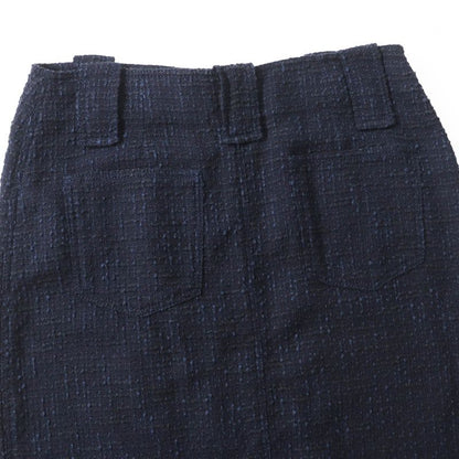 CHANEL 01P P17613 Wool Cotton Logo Plate Knee Length Tweed Skirt Navy Black 40