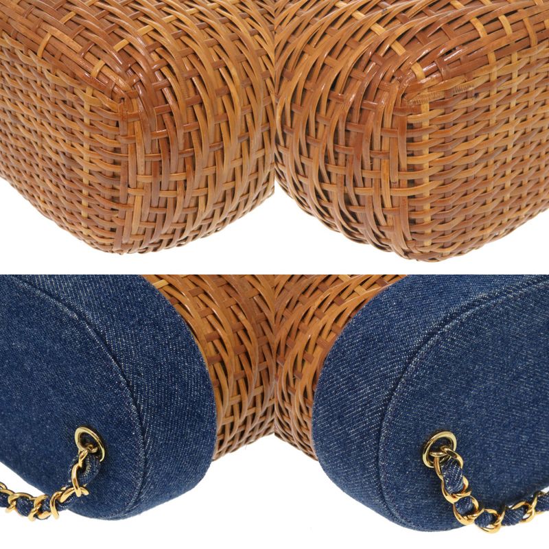 Chanel Basket Bag Denim Straw Navy 5th Coco Mark Turnlock Shoulder Bag 1372