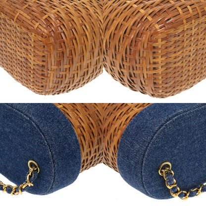 Chanel Basket Bag Denim Straw Navy 5th Coco Mark Turnlock Shoulder Bag 1372