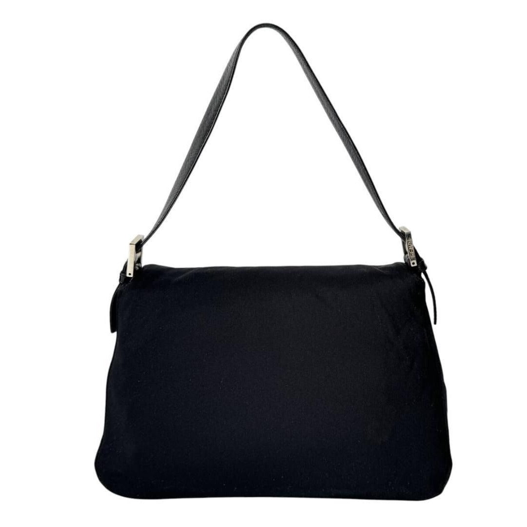 FENDI Mamma Zucca Bucket Baguette Shoulder Flap Bag Black Purse Tote