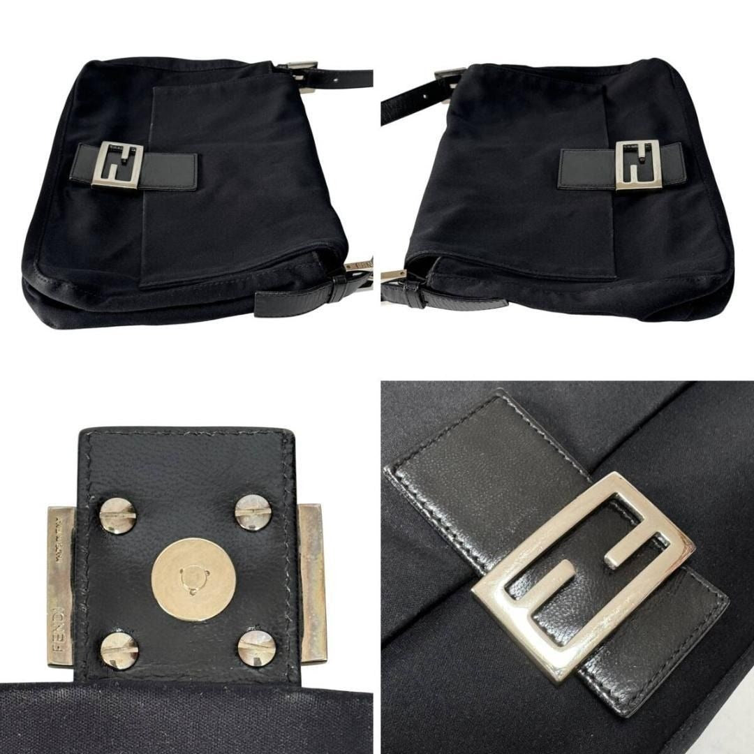 FENDI Mamma Zucca Bucket Baguette Shoulder Flap Bag Black Purse Tote