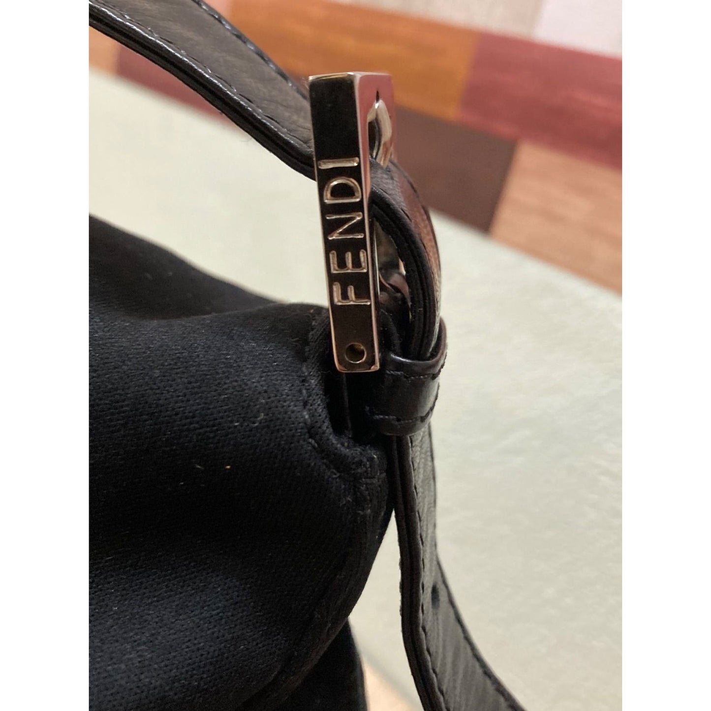 FENDI Mamma Zucca Bucket Baguette Shoulder Flap Bag Black Purse Tote
