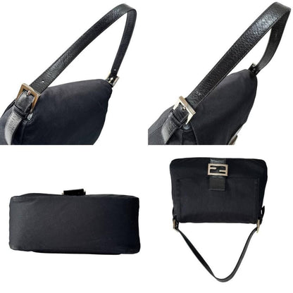 FENDI Mamma Zucca Bucket Baguette Shoulder Flap Bag Black Purse Tote