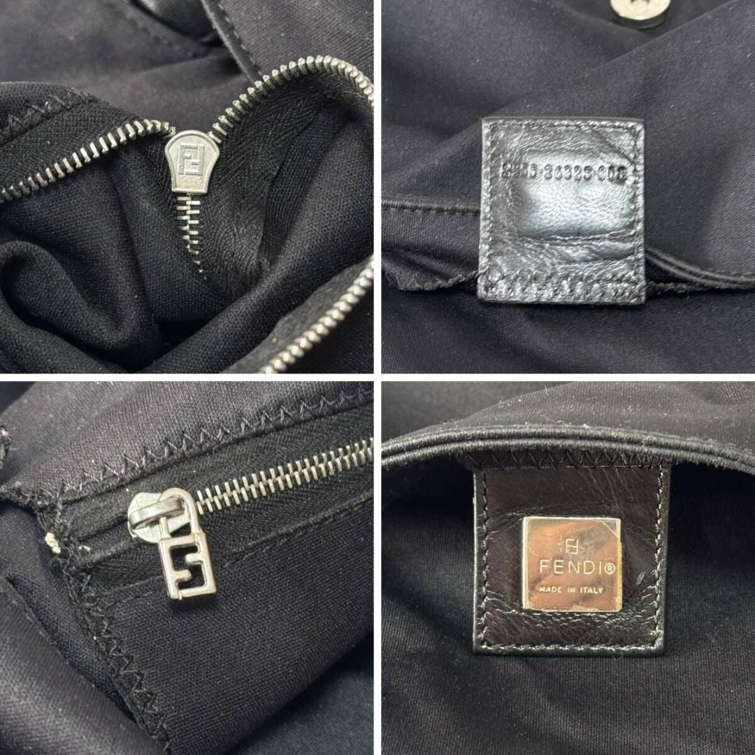 FENDI Mamma Zucca Bucket Baguette Shoulder Flap Bag Black Purse Tote