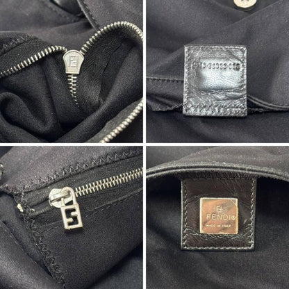 FENDI Mamma Zucca Bucket Baguette Shoulder Flap Bag Black Purse Tote