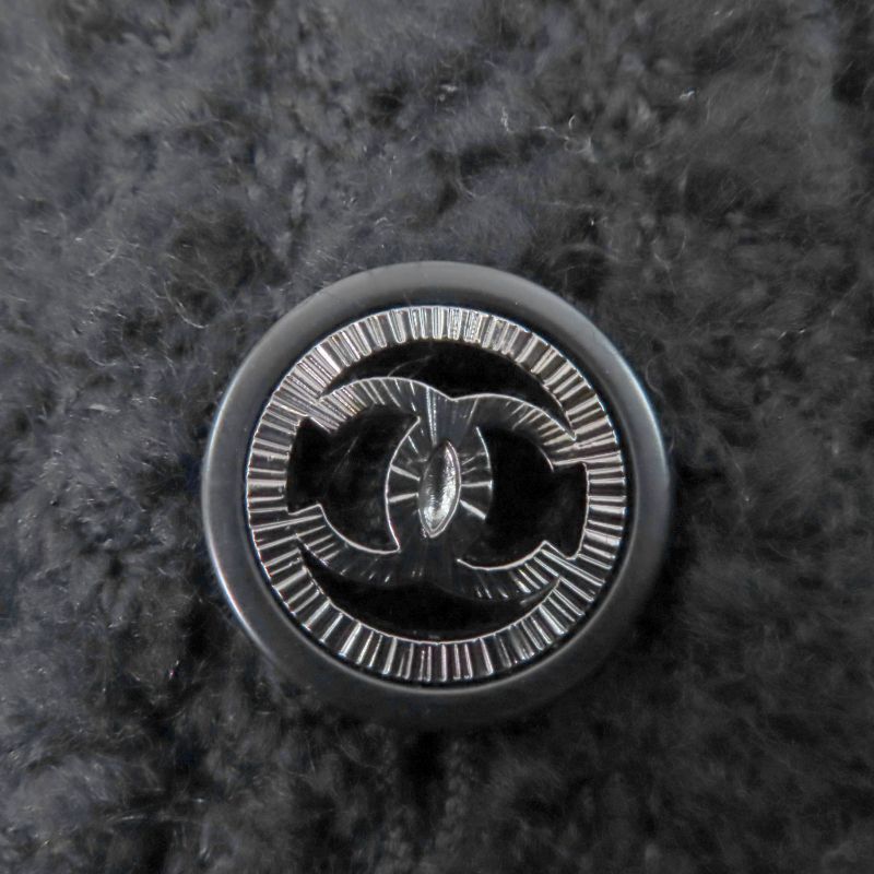 CHANEL P46625v28631 Wool Tweed Coat With Coco Mark Buttons Black 34 Made In