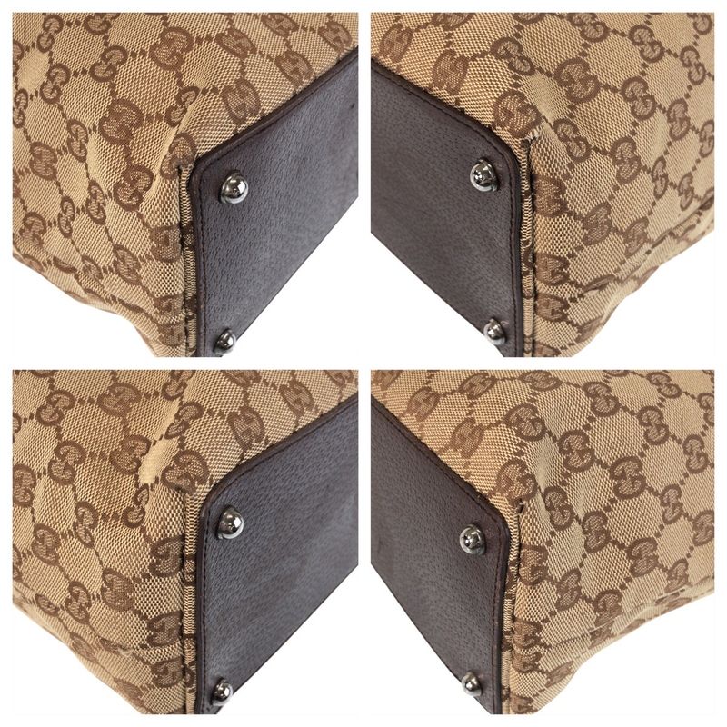 Gucci Beige Brown GG Canvas/leather 120336 Tote Bag Shoulder Bag Women 504731