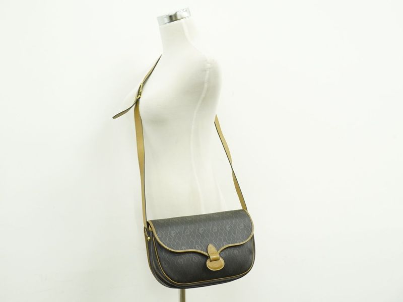 Authentic Christian DIOR Honeycomb Pattern Shoulder Bag Pochette PVC Black