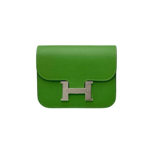 Hermes Bifold Wallet Constance Slim Vaux Epson Stamped B Green Pink Silver