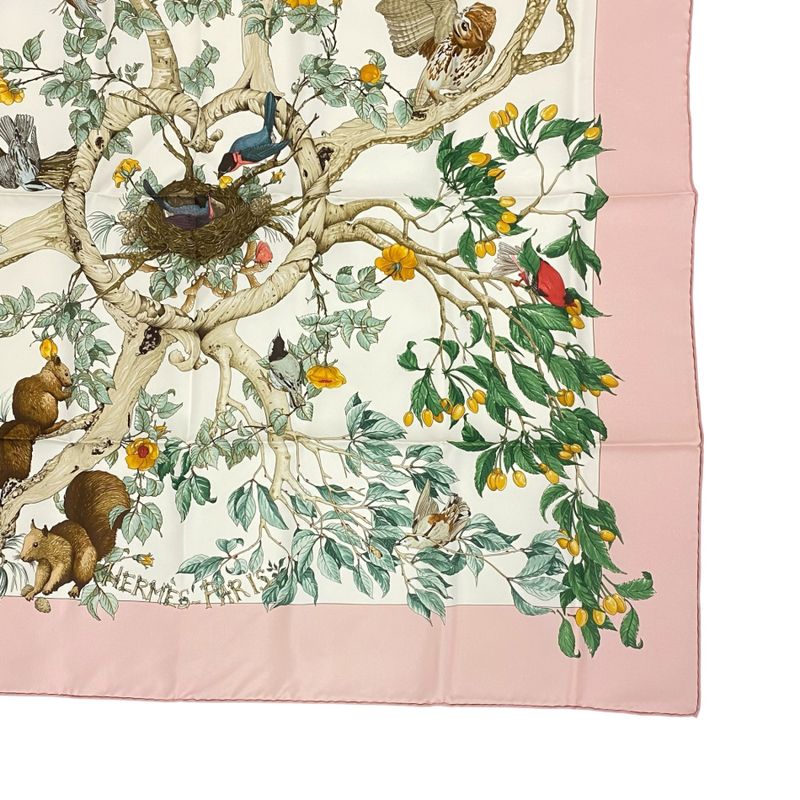 Hermes Scarf Carre 90 AU Coeur DES BOIS In The Woods 100% Silk Pink