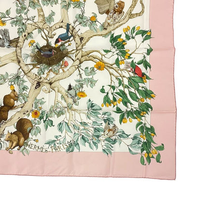 Hermes Scarf Carre 90 AU Coeur DES BOIS In The Woods 100% Silk Pink