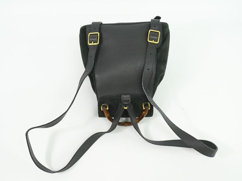 Authentic Gucci Bamboo Backpack Sac Backpack Suede Leather Black Bamboo Bag