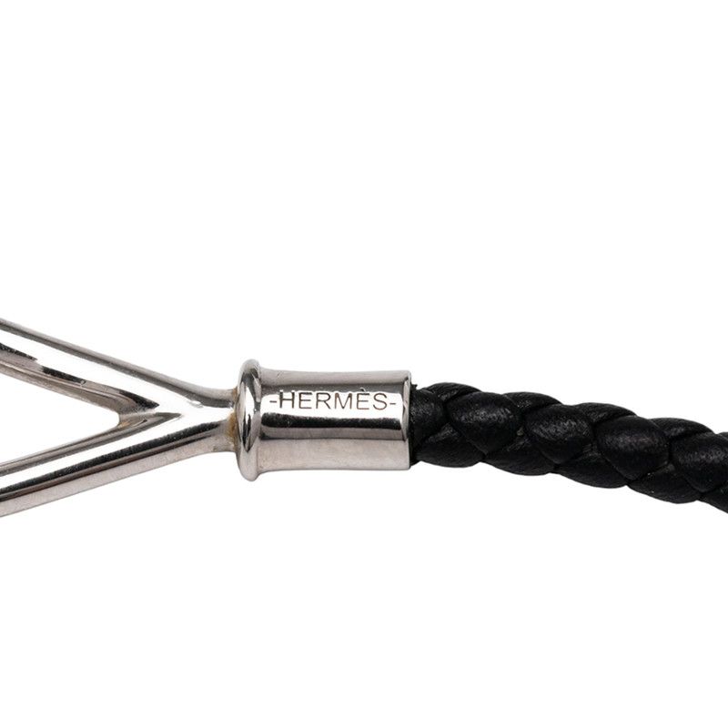 Hermes Jumbo Choker Bracelet Black Silver Hardware Leather Metal Women Hermes