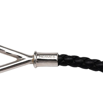 Hermes Jumbo Choker Bracelet Black Silver Hardware Leather Metal Women Hermes