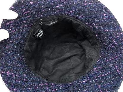 Chanel Coco Mark Cotton And Nylon Tweed Hat Hat Size 57 Women's Navy Fg1566
