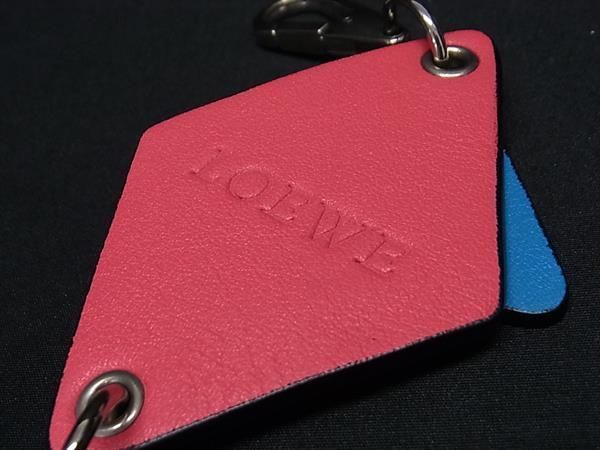 Loewe Leather Tassel Key Ring Key Holder Bag Charm Women's Pink And Blue