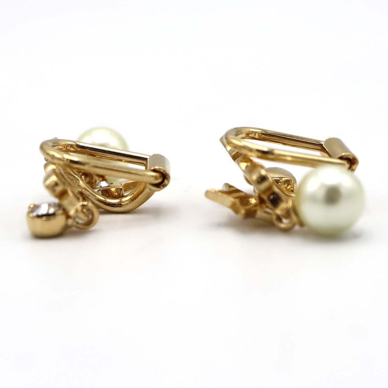 Christian DIOR Earring Dio Revolution Rhinestone Faux Pearl Approx 3g Accessory