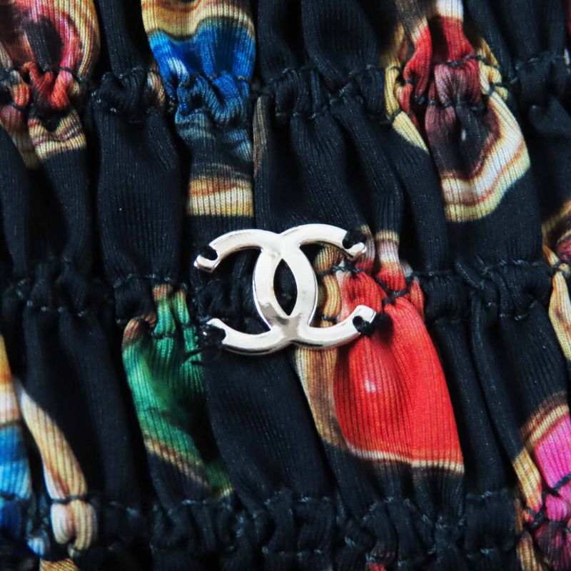 CHANEL P70157 Coco Mark Total Off Shoulder Sheer Ring Blouse Black Multi 34