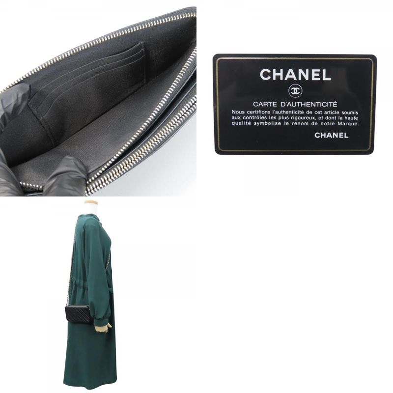 Chanel Shoulder Bag Chain Wallet Lamb Skin Black Gold Hardware Pochette