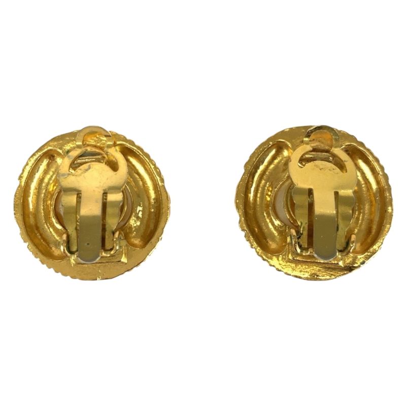 Chanel Vintage Faux Pearl Coco Mark Gold White Plated/faux Pearl Earrings