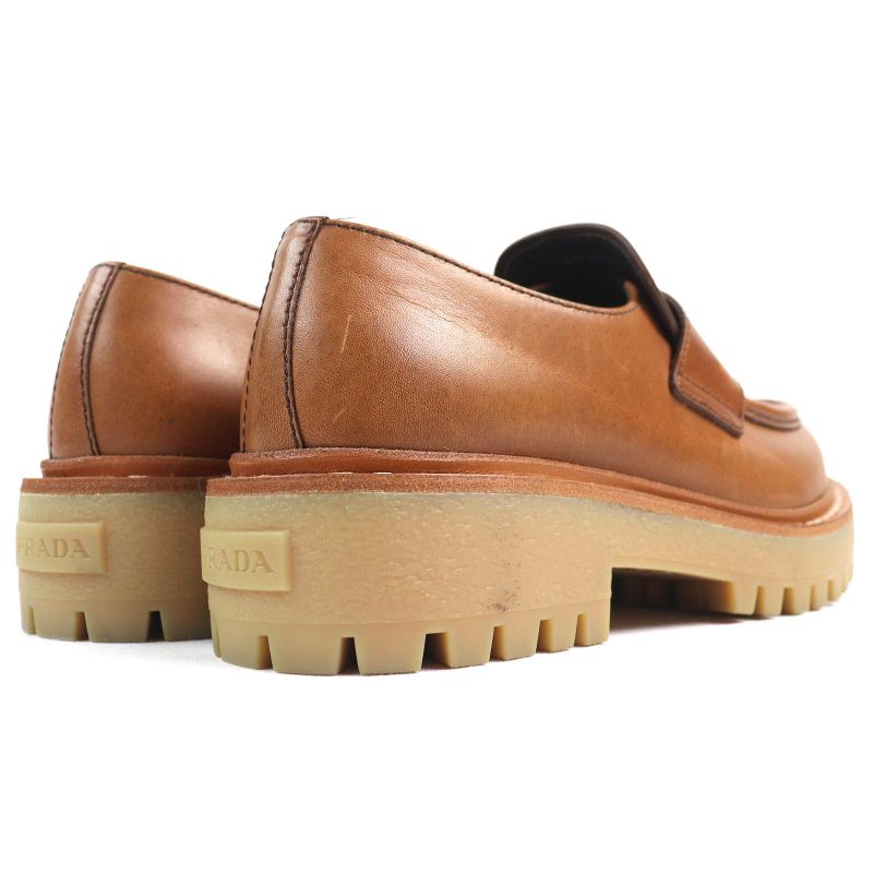 Prada 1d801n Triangle Logo Triangle Plate Oxford Leather Loafers Brown 37.5