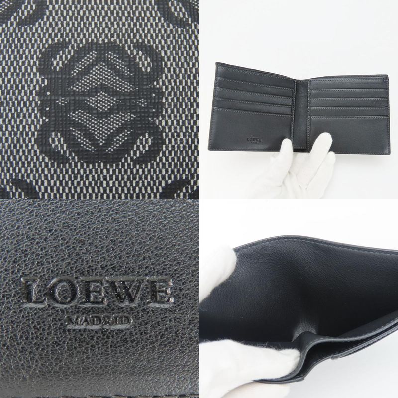 Loewe Bifold Wallet Anagram Leather PVC Gray Black Card Total Billfold Men Loewe