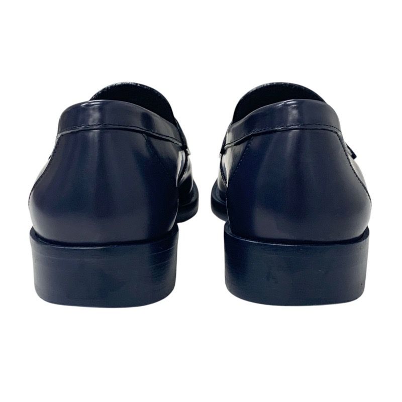 Chanel Loafer Leather Shoes Leather Navy White Gold Here Mark