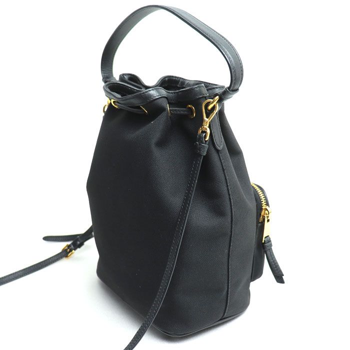 Prada Logo Jacquard Ribbon 2way Shoulder Bag Black 1bh038 Ladies Preowned