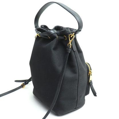 Prada Logo Jacquard Ribbon 2way Shoulder Bag Black 1bh038 Ladies Preowned