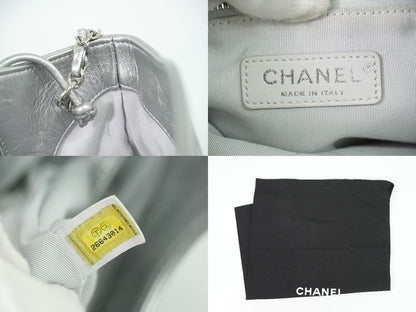 Authentic Chanel 31 Coco Mark 2WAY Chain Shoulder Bag Handbag Leather Silver