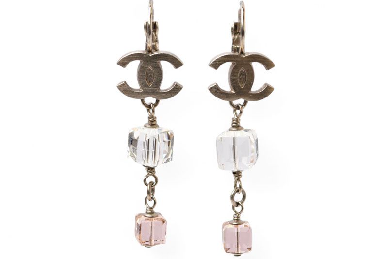 Chanel Earrings Chanel Accessories CC Logo Clear Pink Cube 08P Silver