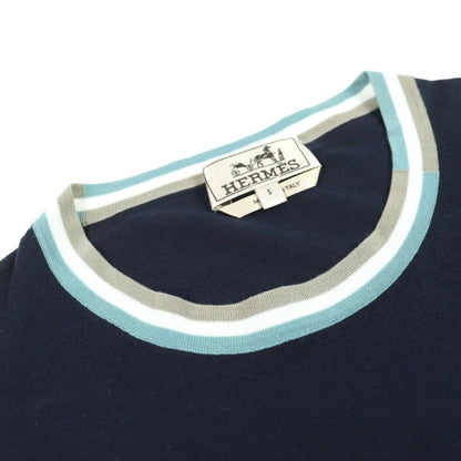 Hermes 2022 100% Cotton Crewneck Tipline Sweater Knit Navy S Made In Italy