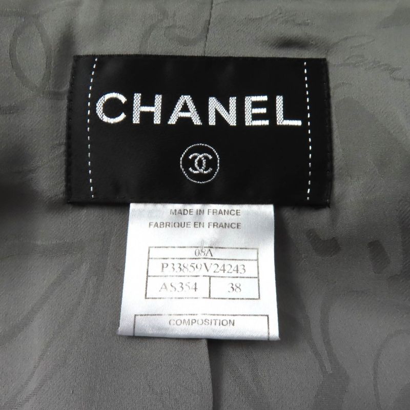 CHANEL 08A P33859 100% Silk Logo Buckle Mid Length Trench Coat Gray 38 Made In