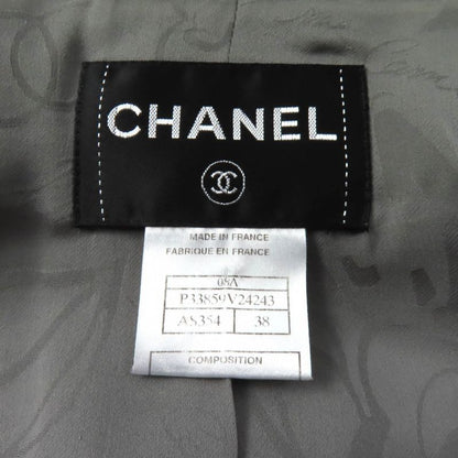 CHANEL 08A P33859 100% Silk Logo Buckle Mid Length Trench Coat Gray 38 Made In