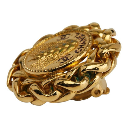 Chanel Coco Mark Round Barley Ear Of Rice Motif Gold Plated Ladies Chanel