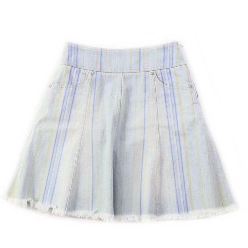 CHANEL P58766 Cotton Striped Hem Cut Off Denim Skirt Light Blue 34 Made In