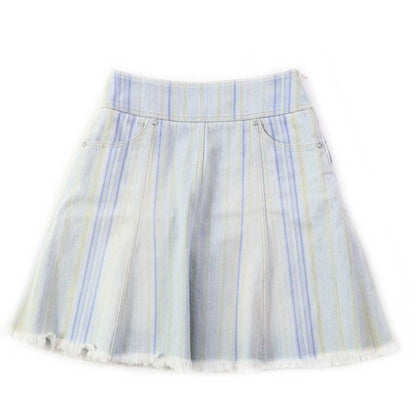 CHANEL P58766 Cotton Striped Hem Cut Off Denim Skirt Light Blue 34 Made In