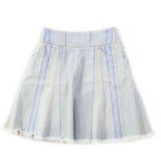 CHANEL P58766 Cotton Striped Hem Cut Off Denim Skirt Light Blue 34 Made In