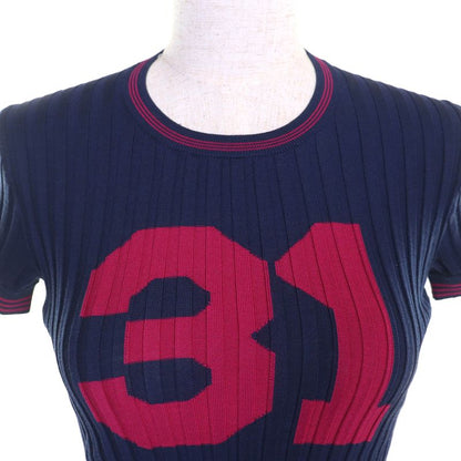 CHANEL P61004 85% Silk Coco Mark Number Rings Tight Ribbed Short Sleeve Knit