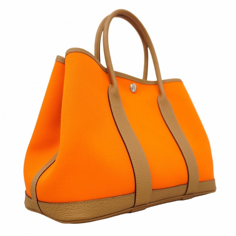 Hermes Tote Garden Party TPM Toile Officier Negonda Orange Biscuit Silver