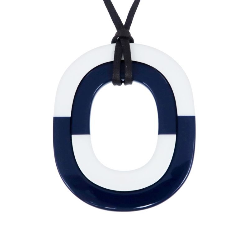 Hermes Necklace Ismu GM Lacquer- Buffalo Horn White Navy- Pendant