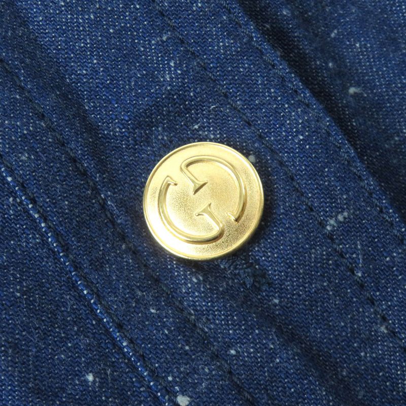 Gucci 521009) 100% Cotton Webline GG Logo Button Rabbit Embroidered Denim