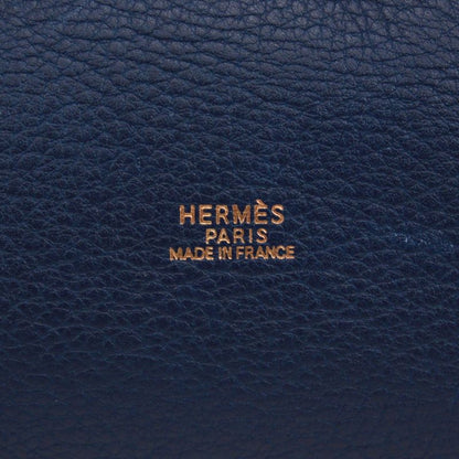 Hermes Market PM Leather And Canvas Blue Handbag Gold