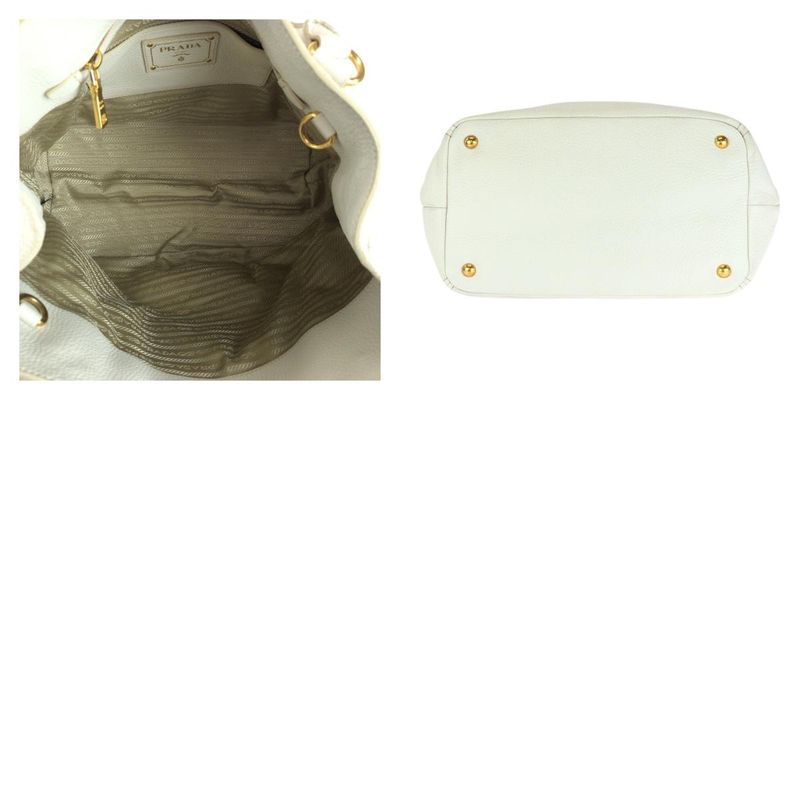 Prada Vittero Dino White Gold Hardware Leather Bn2534 Tote Handbag Women 505135