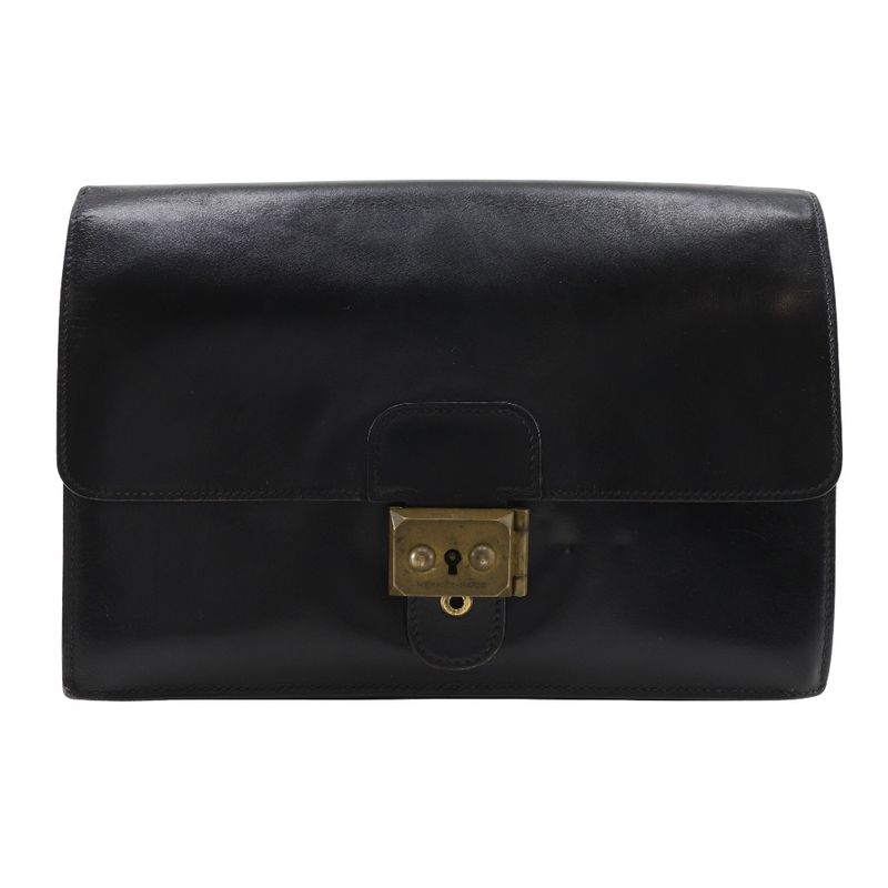 Hermes Pochette Jet Second Bag Vintage Box Calf Black 0V Men's Clutch Bag