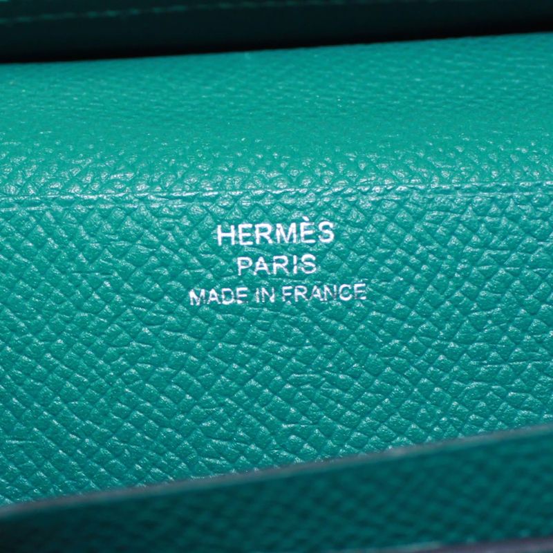 Hermes Bearn Vaux Epson Green Wallet Silver
