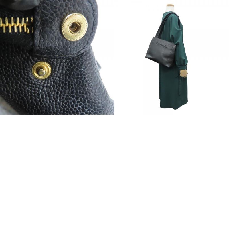 Chanel Tote Bag Caviar Skin Black Gold Hardware Shoulder Logo Embroidery 4th