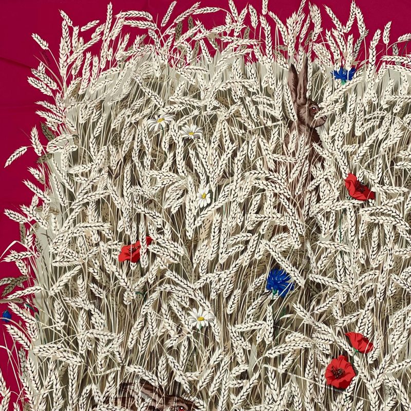 Hermes Carre 90 Lapins DANS UN Champ DE Wheat Field And Rabbit Red X Multicolor